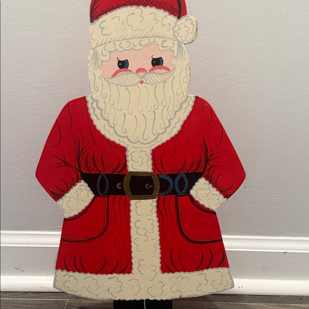 Wooden hand painted vintage Santa